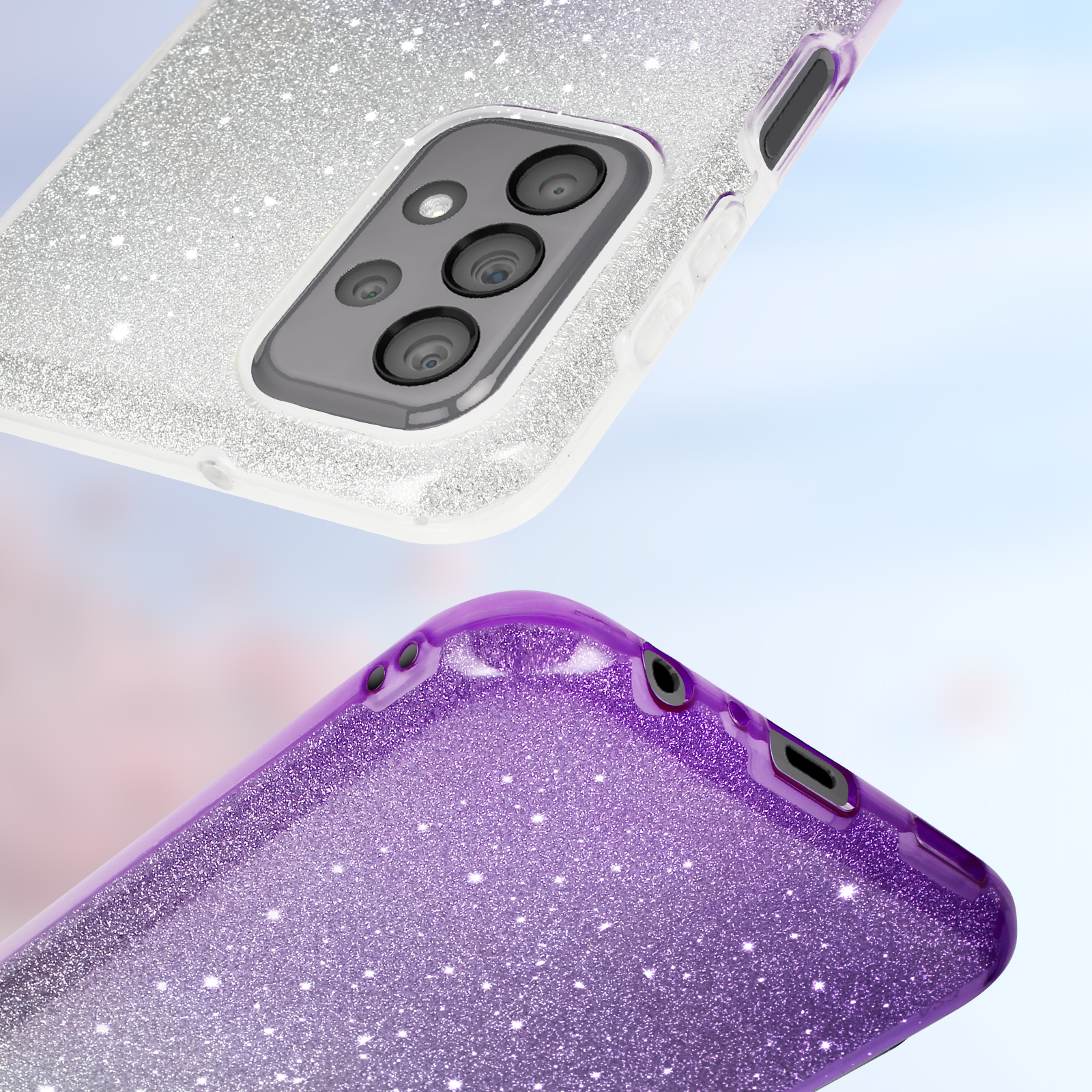 Guscase Coque Paillettes Compatible avec Samsung Galaxy M23 4G/5G avec 3  Verre Trempé Protection écran et 3 Caméra Protecteur, Glitter Bumper  Antichoc