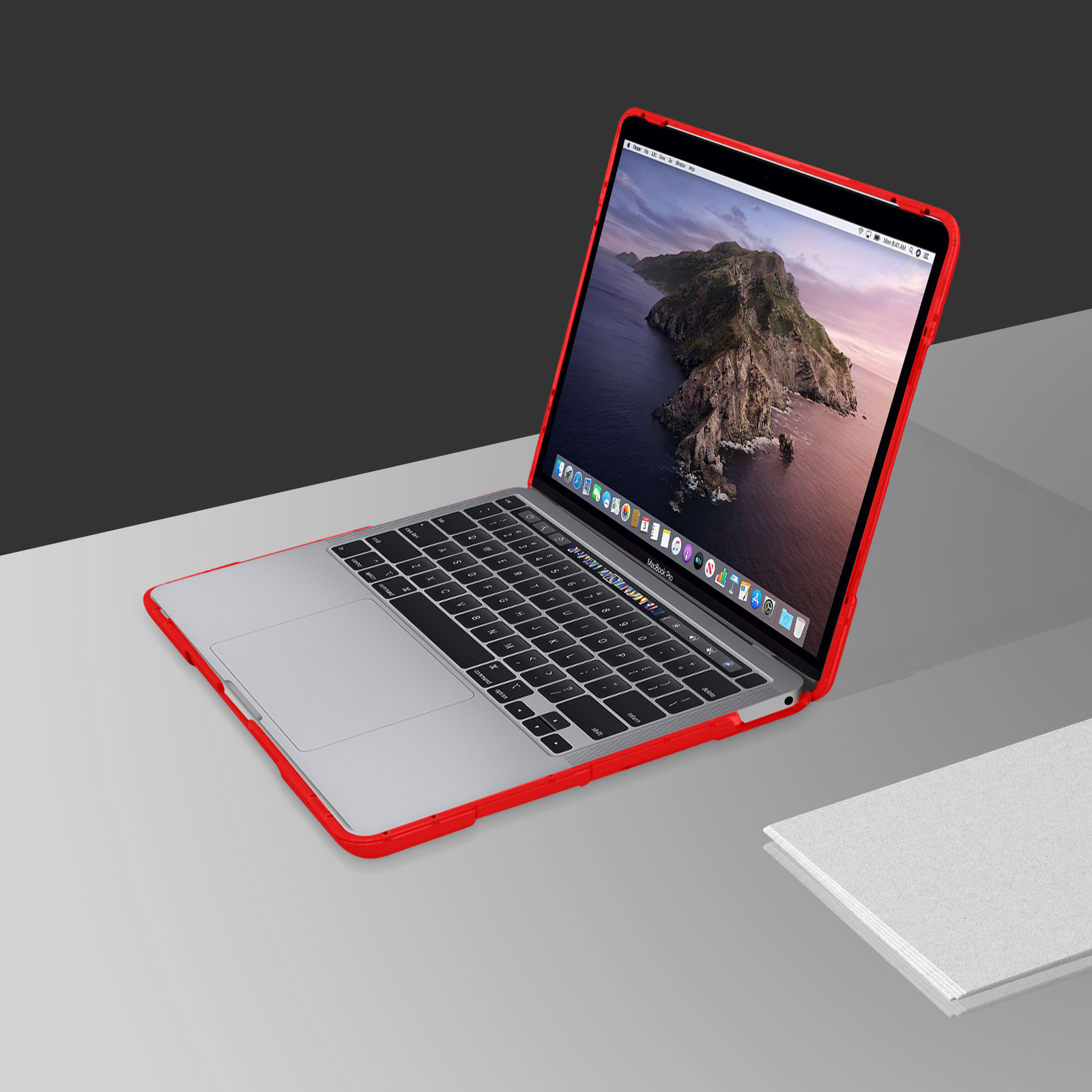 Coque Macbook Pro 13'' 2020 Protection Intégrale Rigide, Contour Silicone -  Rouge - Français