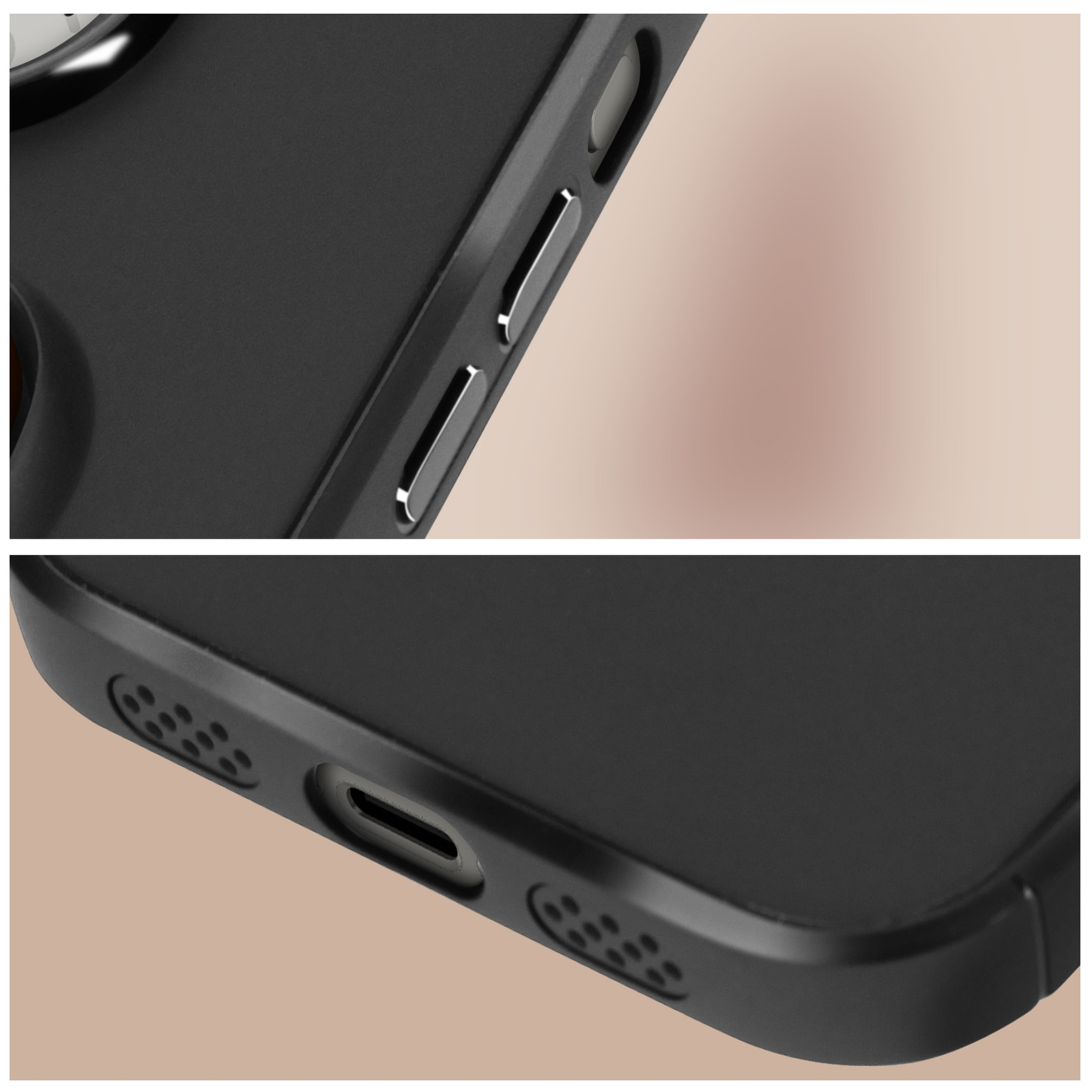 Apple iPhone 15 Pro Silikonhülle mit Ring-Halterung, Schwarz / Rot
