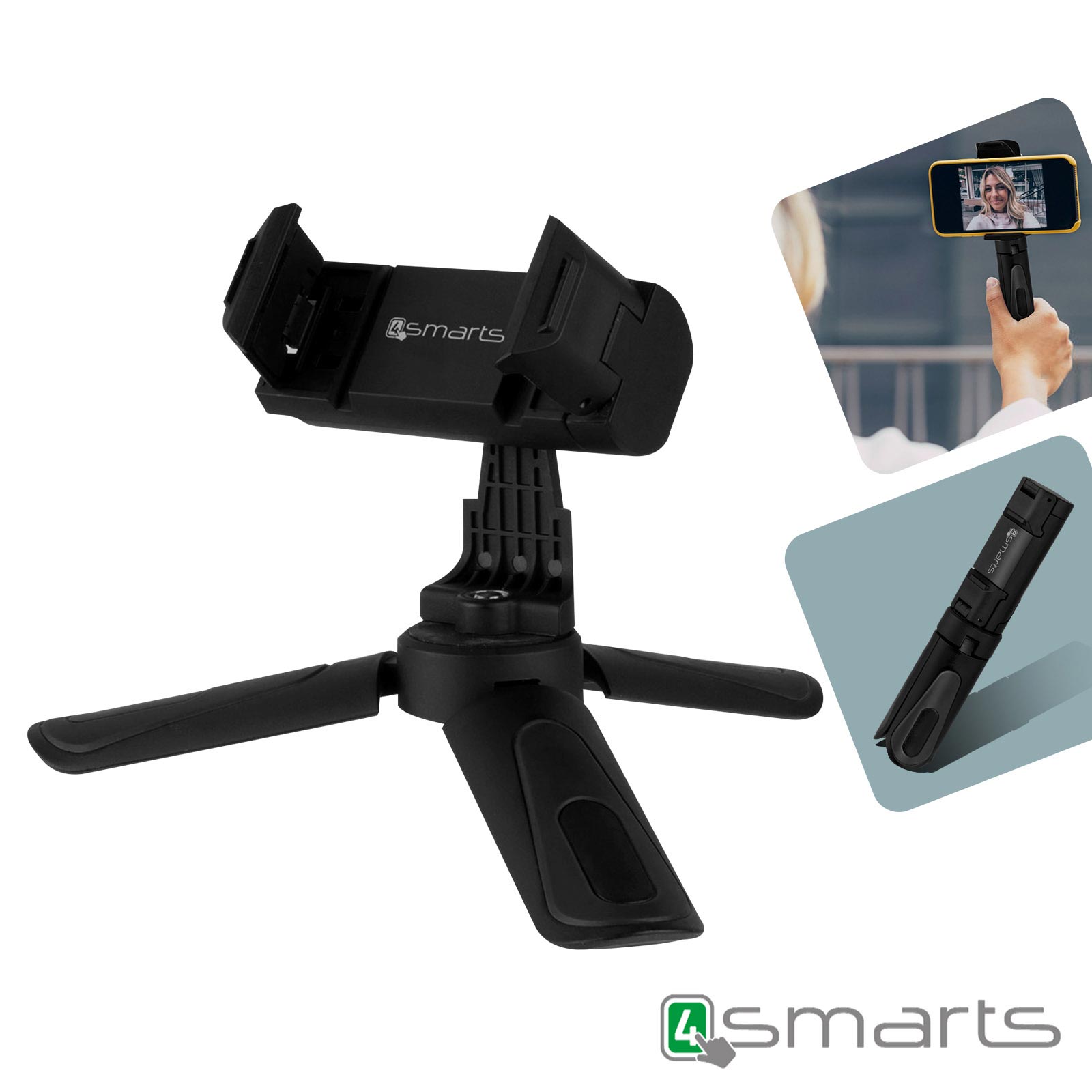 Mini Trépied Smartphone Métal Pieds Extensibles Rotatif 360° - LINQ - Gris  Argent - Poids max 2kg