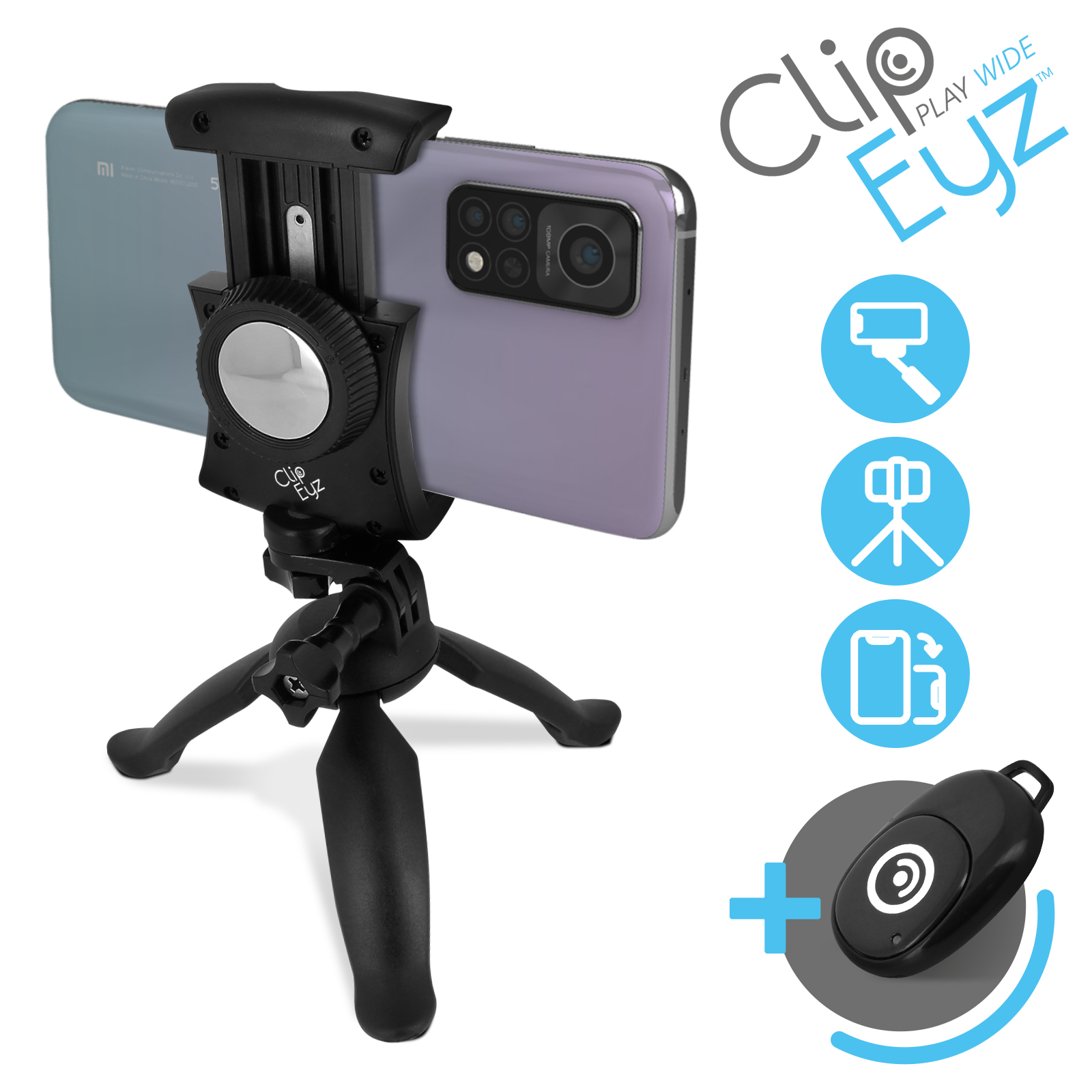 Trépied Stabilisateur Smartphone 2 en 1 Monopod Selfie Bluetooth, Clipeyz -  Noir - Français