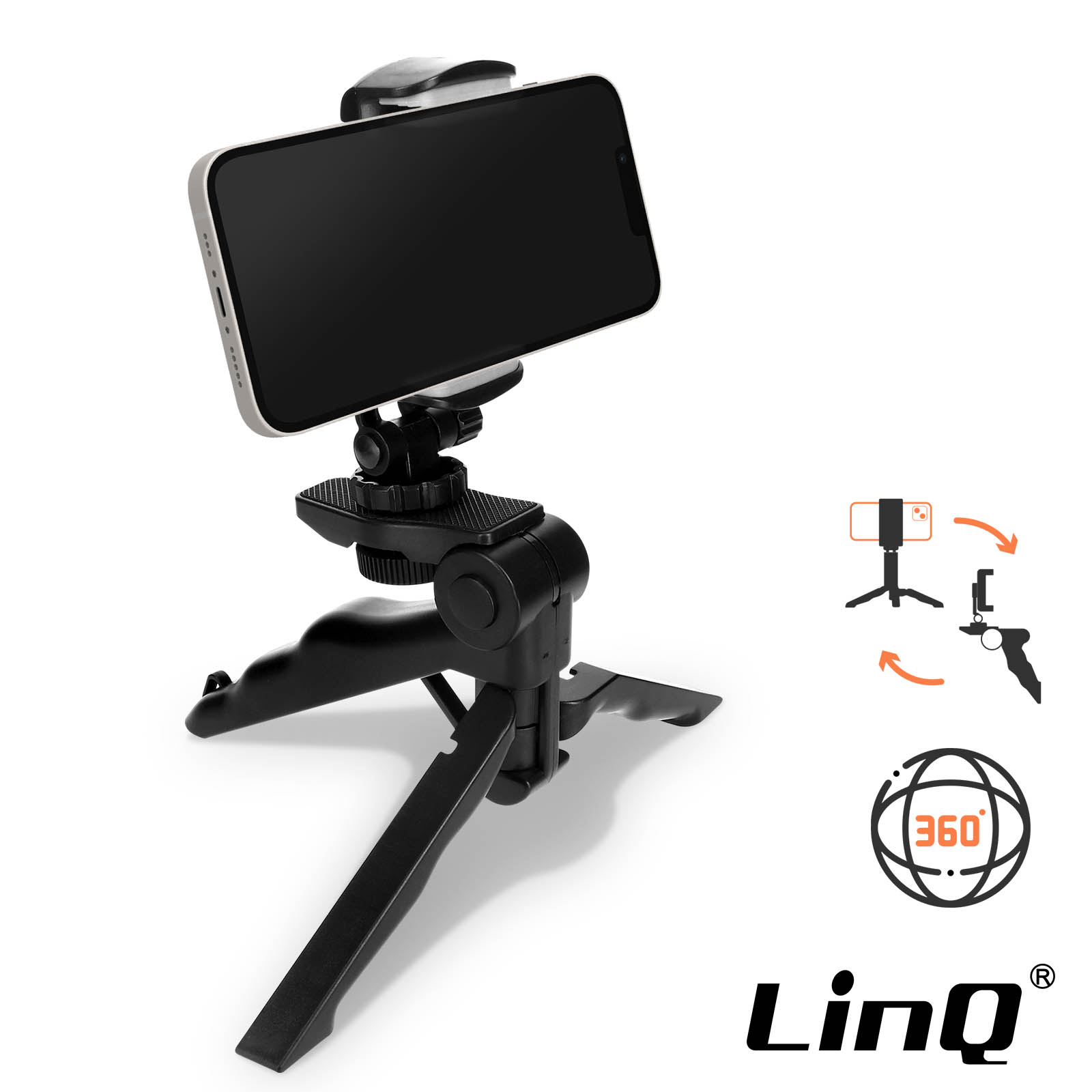 Mini Trépied Photo Smartphone Rotatif à 360°, LinQ - Noir - Français