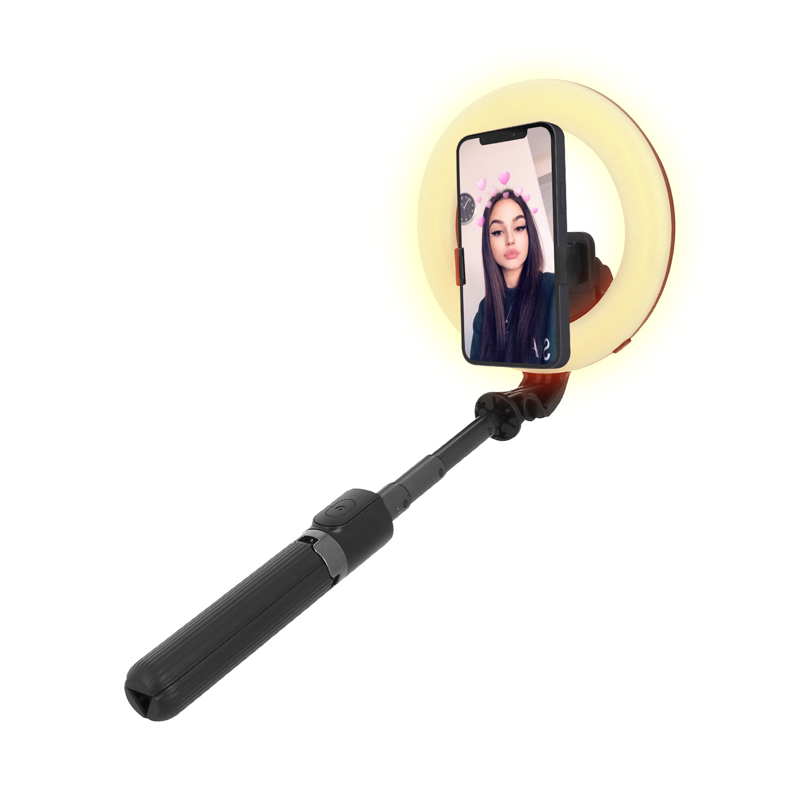Perche selfie Bluetooth avec anneau lumineux Noir - AKASHI