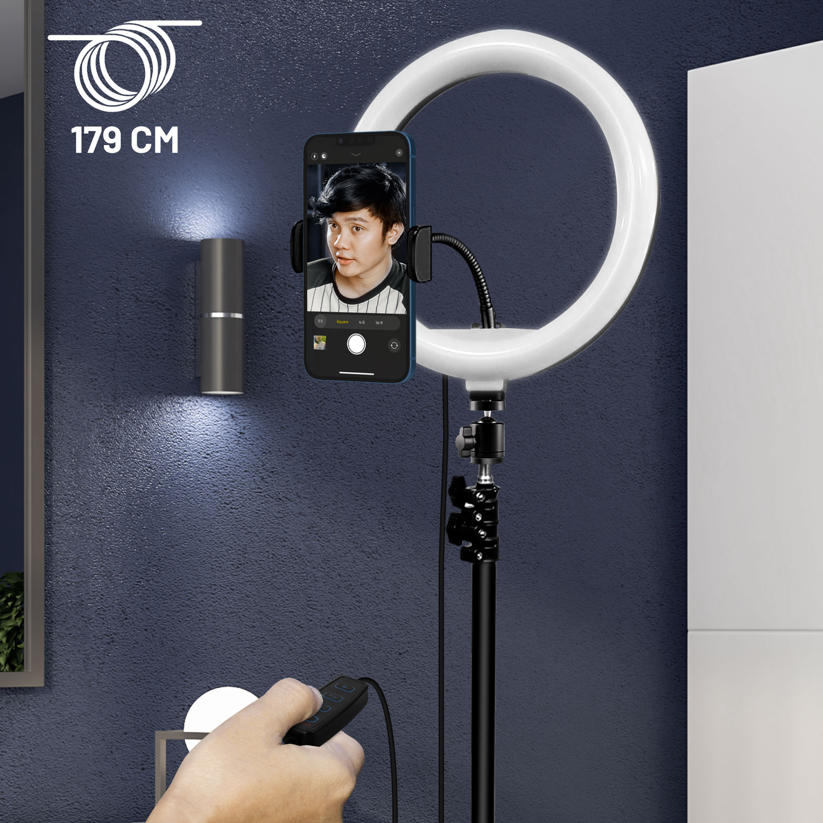 Ring Light Selfie LED 26 cm, 3 modes, avec trépied et support de