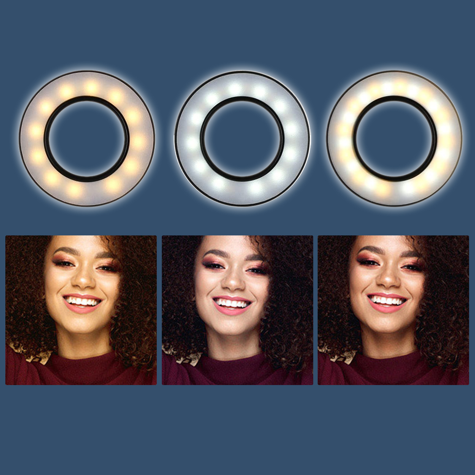 Ring Light Selfie avec Support Téléphone Fixation Pince Bigben – 3 niveaux d'éclairage