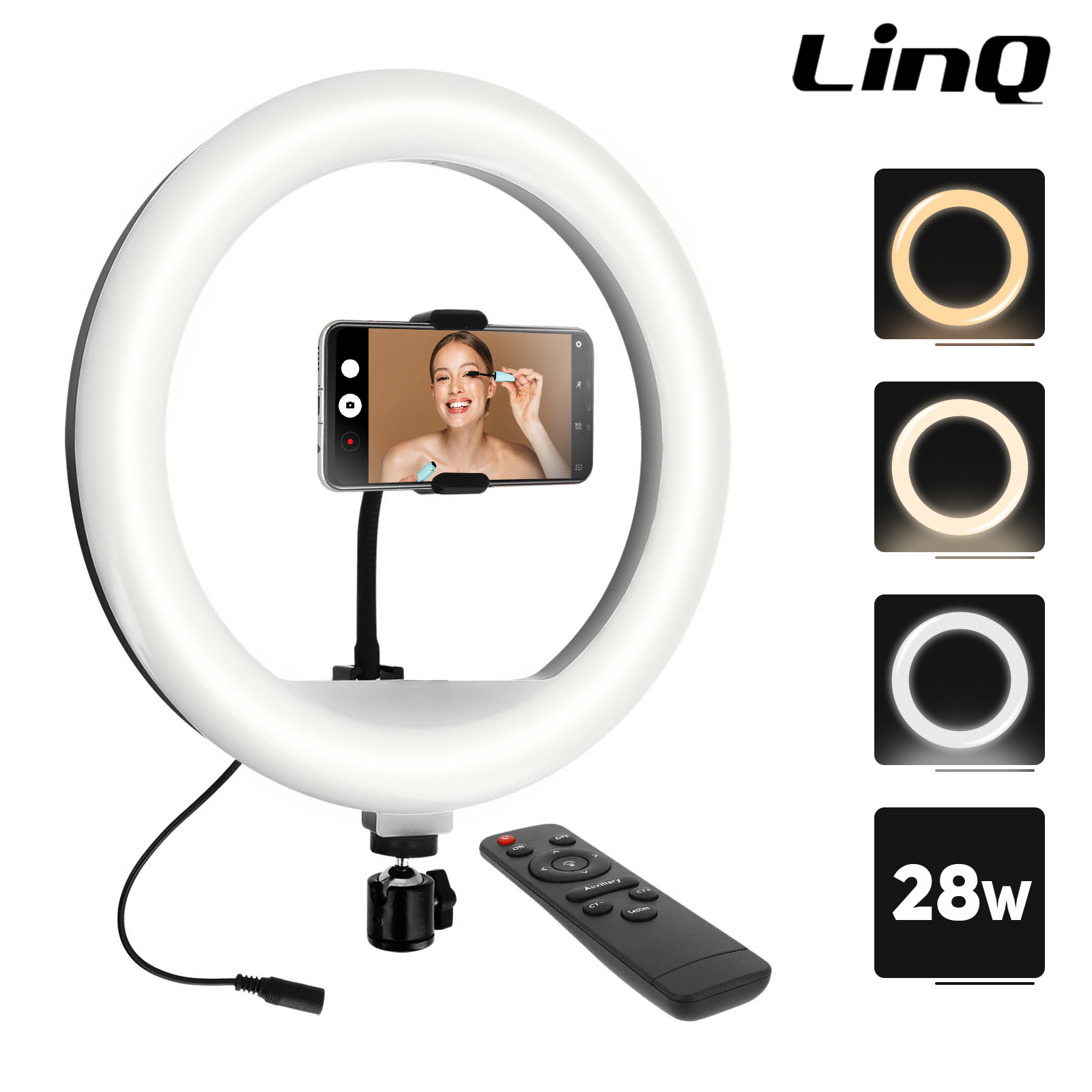 Ring Light 25cm, Anneau Lumineux Rotatif avec Support Smartphone et Trépied  Réglable - Français