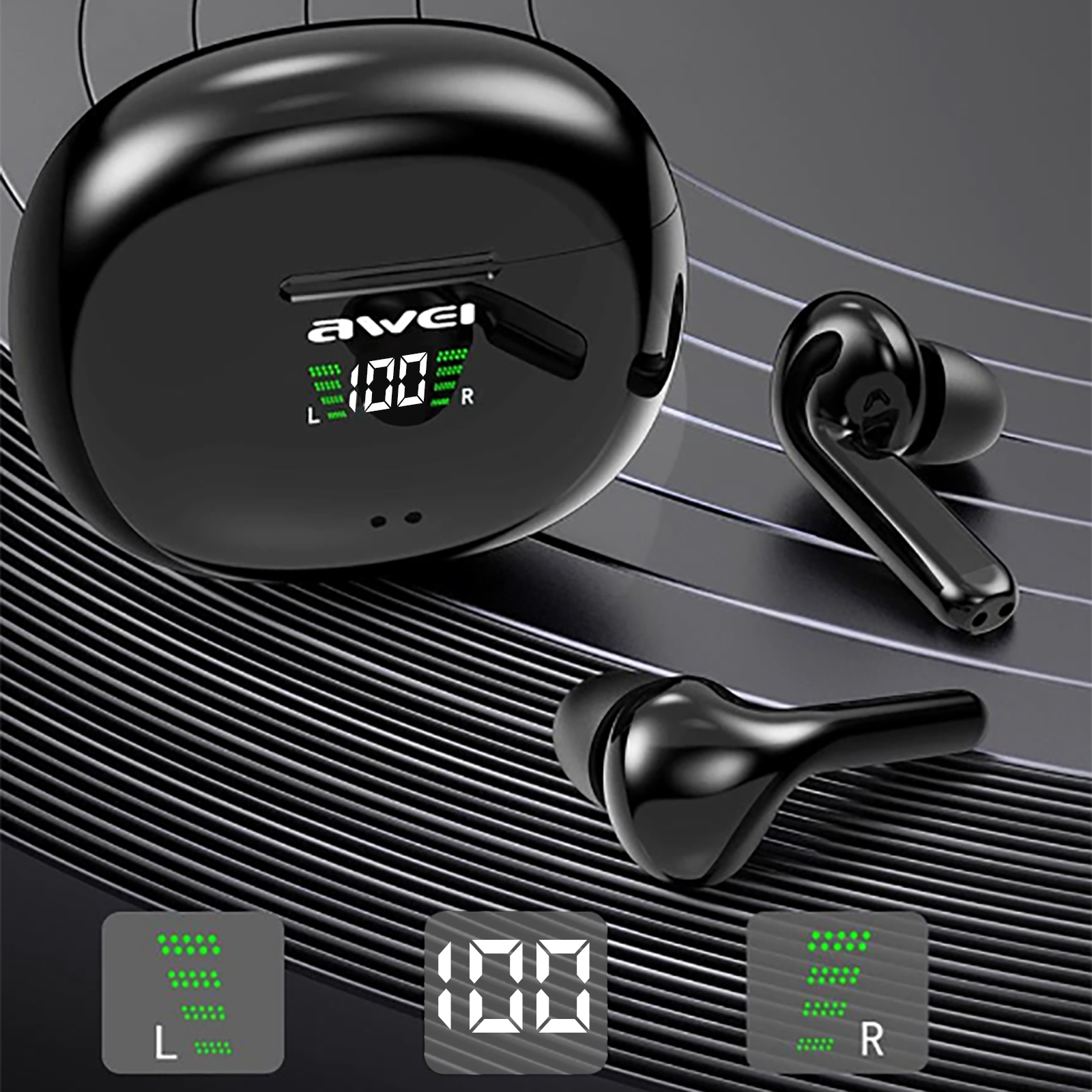 Auriculares Bluetooth Inalámbricos con Estuche de Carga y Control táctil,  Impermeabilidad IPX4, Awei – Negro - Spain