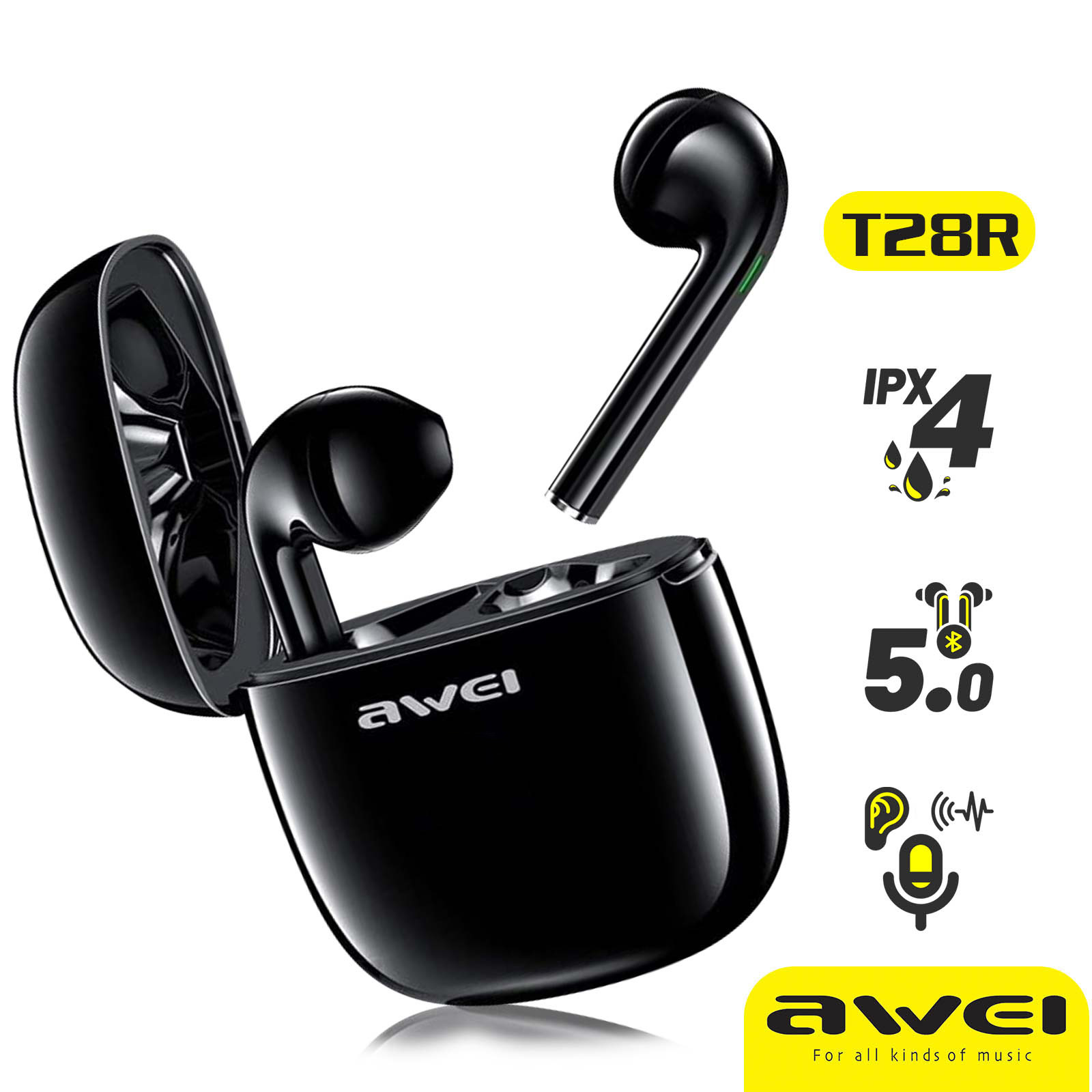 Auriculares sem fio, Bluetooth com caixa de carregamento e Controlo táctil,  impermeável IPX4, Awei - branco - Portugal