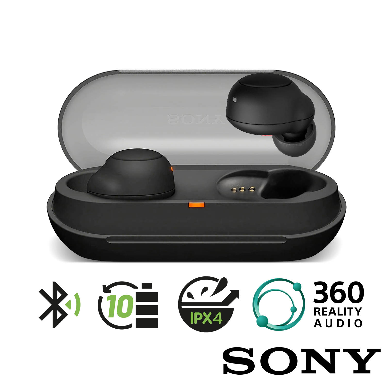 Écouteurs Sans Fil Original Sony, Bluetooth 5.0 avec Kit Main Libre,  Étanche IPX4 - Noir