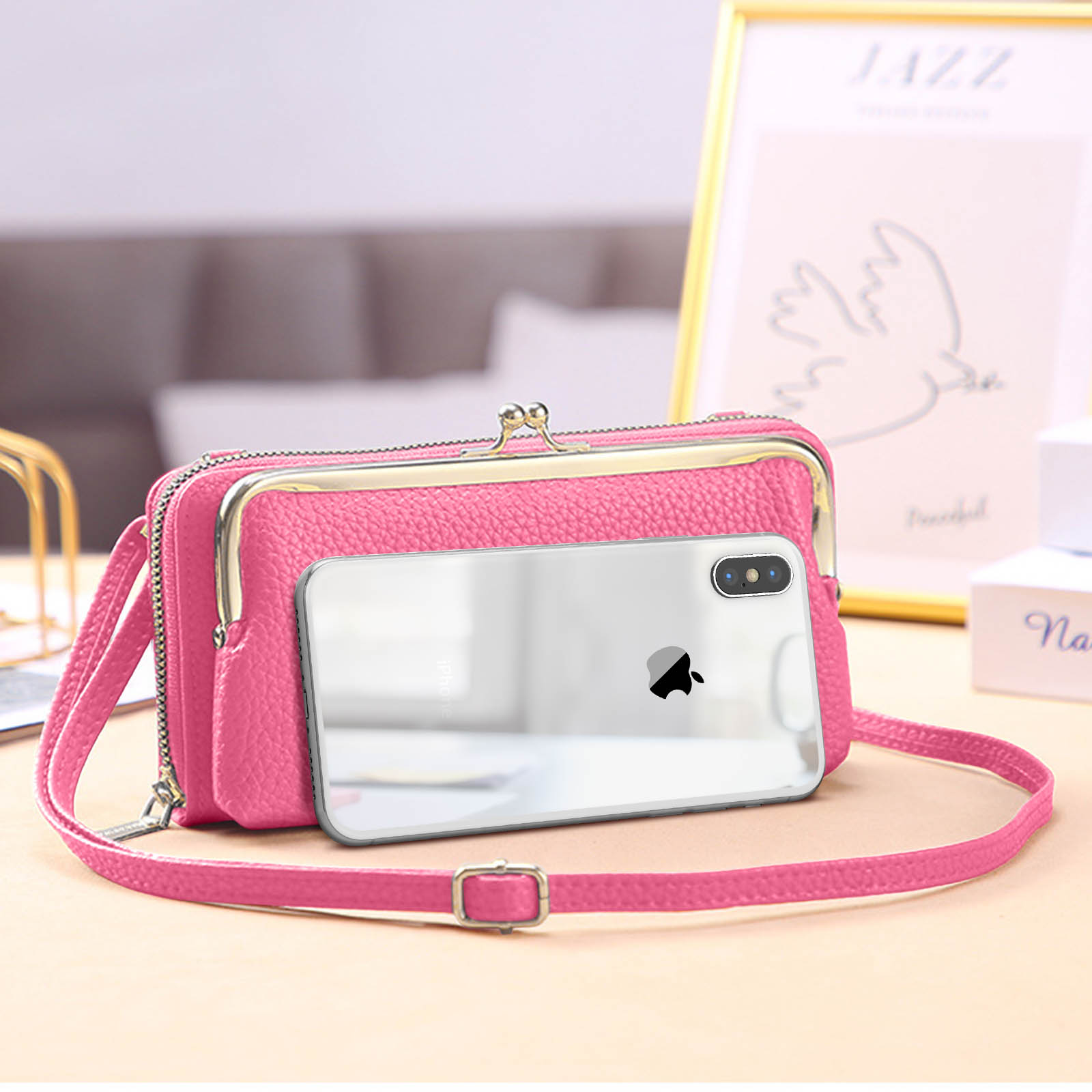 XYZXYZ petit sac bandoulière femme en pu cuir Rétro sac poitrine femme  bandoulière rose sacoche femme bandoulière pour Vacances Shopping Vélo rose