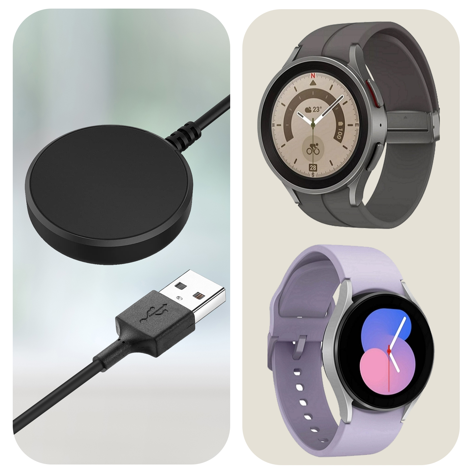 Avizar Chargeur Sans Fil pour Galaxy Watch 5 / 5 Pro, type USB - Noir -  Accessoires montre et bracelet - LDLC