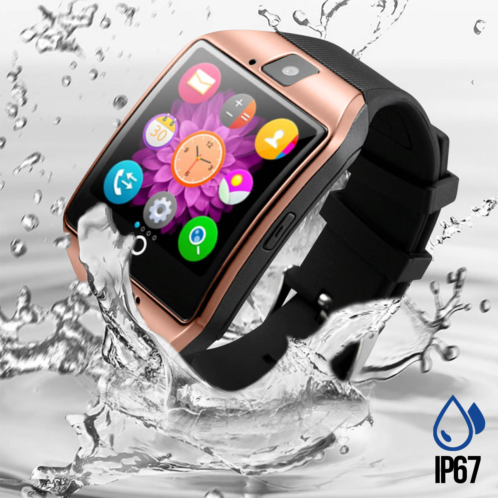Smartwatch impermeabile IP67 con fotocamera, chiamate Bluetooth,  cardiofrequenzimetro e activity tracker - rosa / nero - Italiano