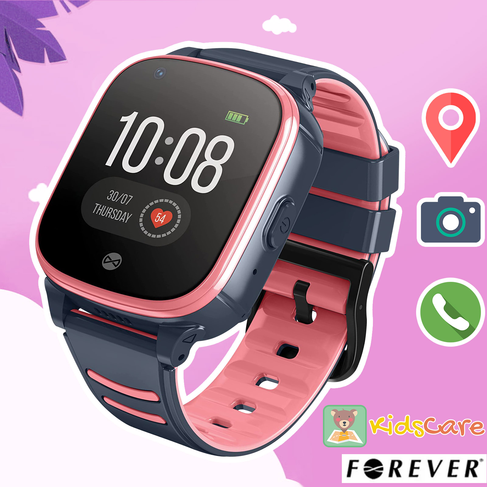 Montre connectée GPS pour enfants rose